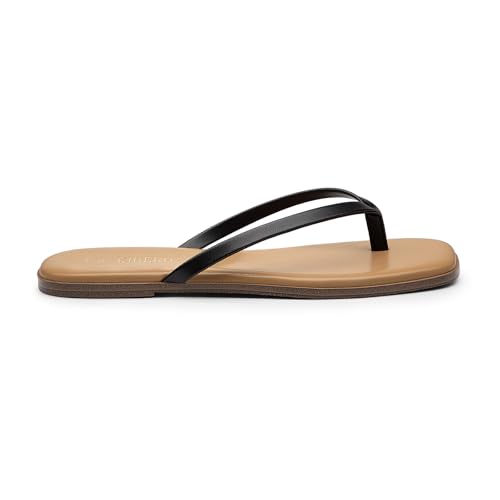 Image of Rihero Flip Flops for Women Comfortable Square Toe Beach Sandals Slip On Leather Thong Flat Sandals Dressy