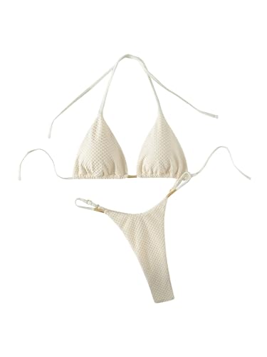 GORGLITTER Women's High Cut Thong Bikini Sets Halter Triangle Top Swimsuit Bathing Suit