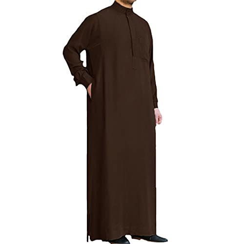 Men Muslim Islamic Kaftan Arab Vintage Long Sleeve Thobe Robe Loose Dubai Saudi Arab Kaftan