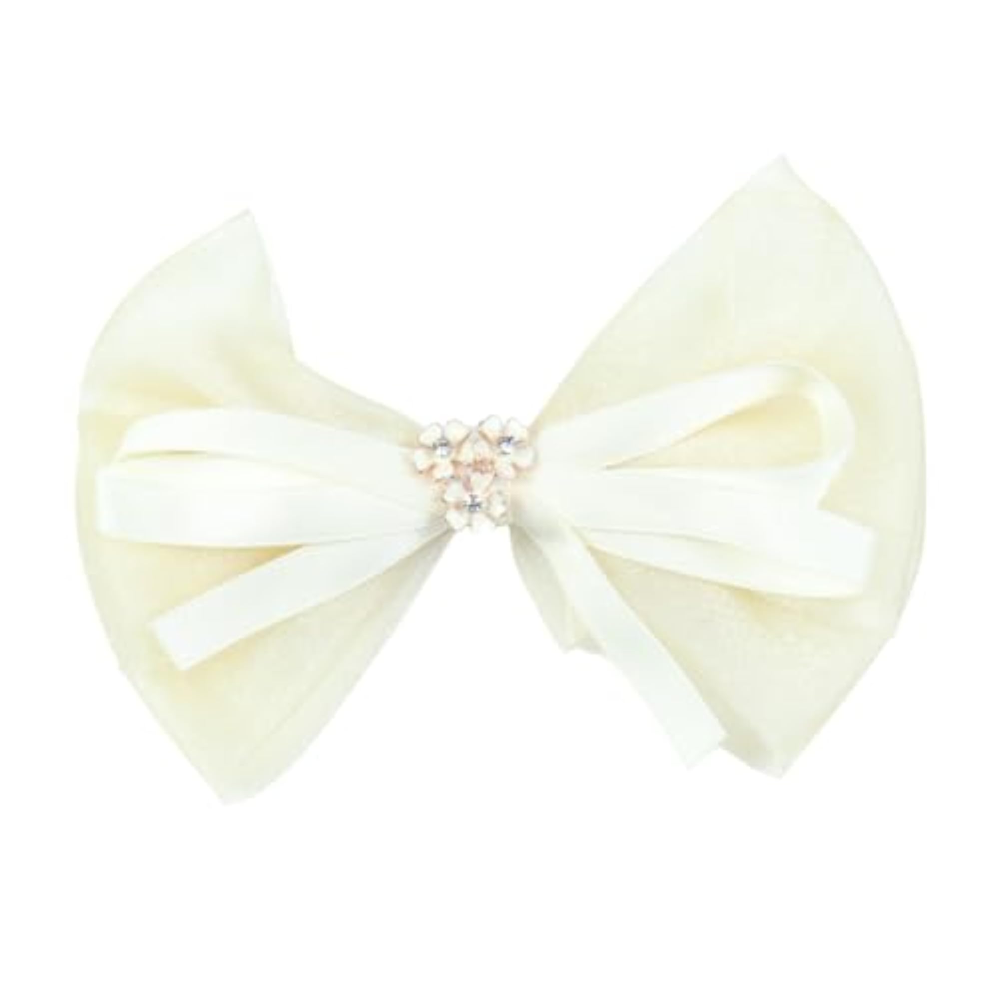 Floral Charm Bow Hair Clip, Elegant White Accessory for Girls