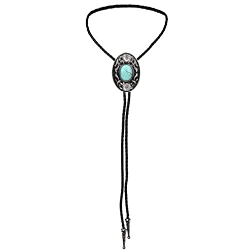 Bolo Cravate Homme en Cuir Véritable et Pierre Naturelle Gravée Style Western