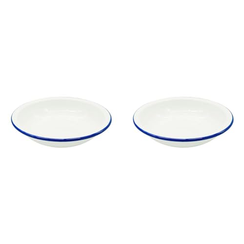 Zenker Enamel Round Pie Dish, Vintage Design, Suitable for Oven & Stove, Diswasher Safe, Oven Tray, Pie Tin, Dimensions: 25x25x5cm Colour: White, Blue (Pack of 2)