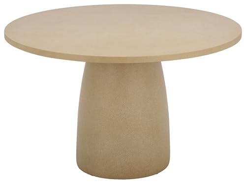 SAFAVIEH Outdoor - Tina Round Pedestal Dining Table - Beige - Weather Resistant - Ideal for Patio, Deck, Backyard, 47.2" W x 47.2" D x 29.5" H (PAT6216B)