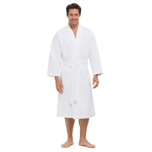 Image of Monarch Unisex Chamois Microfiber Shawl Hotel Robe - Soft Lightweight Fabric, Generously Sized Hotel & Spa Robe with Pockets