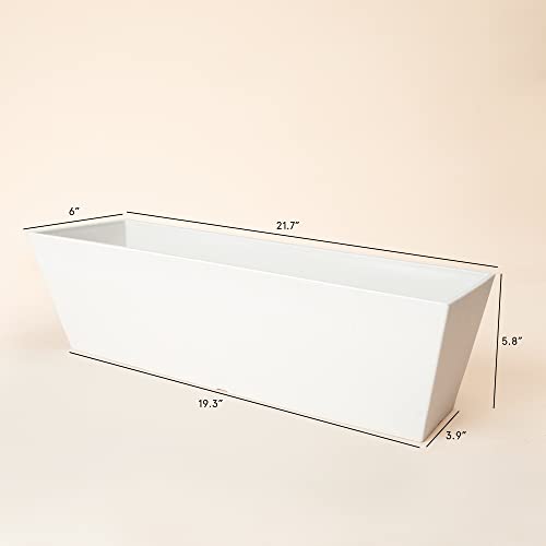 La Jolie Muse Window Boxes Planters, Rectangular Plastic Planter For Indoor And Outdoor, Minimalist Chic Trapezoid-Shaped Succulent Planter, Matte White, Set Of 2, 21.7 X 6 X 5.8 Inches #TOP5