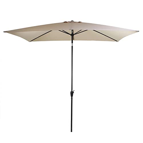 XIAOYUE 2 x 3 m, prostokątny parasol ogrodowy, na zewnątrz, patio, stół na plażę, taras, basen, stalowy drążek 38 mm, 6 stalowych żeber, przechylana osłona przeciwsłoneczna z korbą, BEŻOWY