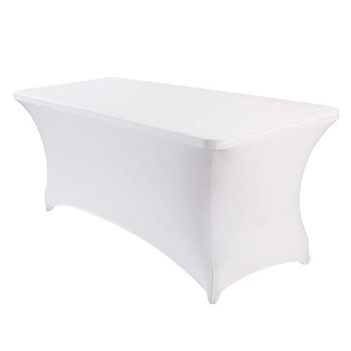 Image of Peomeise 8FT Spandex Table Cover Rectangular Stretch Spandex Tablecloth (White,8FT)