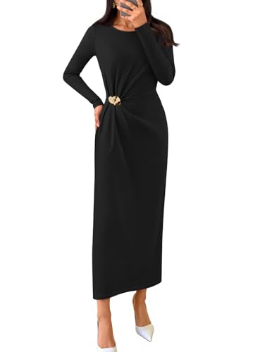 MEROKEETY Women's Fall Long Sleeve Bodycon Dresses Elegant Wedding Guest Cocktail Party Midi Maxi Dress