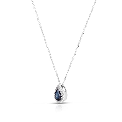 14K White Gold Genuine Sapphire 7/8Ct with Diamonds Teardrop Pendant Necklace2