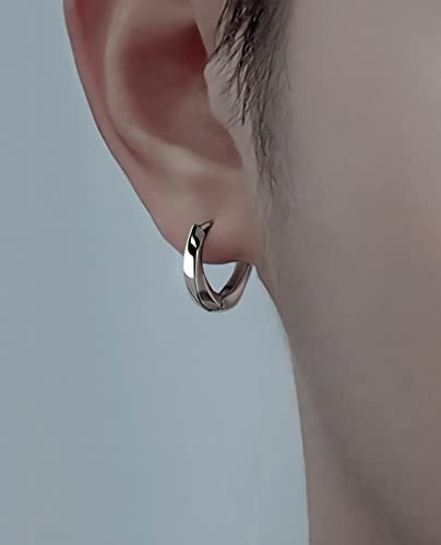 Men's Earring Hoop 925 Sterling Silver Hoop for Men Round Huggie Mens Hoops Earrings Ear Piercings4