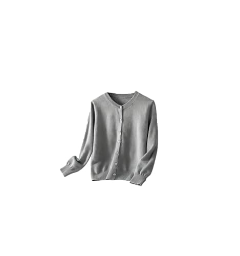 Suéter de cachemira suave y cálido para mujer, cuello redondo, manga larga, con botones, cárdigan casual, gris, 3XL