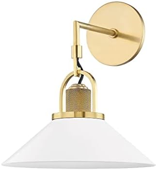 Hudson Valley Lighting Syosset 1-Light Wall Sconce - Aged Brass Finish - Soft Off White Shade