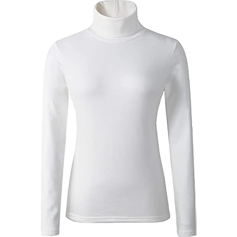 Ladies Polo Roll Neck Tops Long Sleeve Turtle Neck Plain Jumpers for Women Top T Shirts UK Plus Size 8 to 26. White Cover