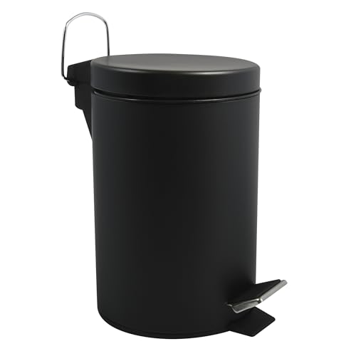 MSV - Poubelle Cosmétique Salle de Bain - Acier Inoxydable avec Seau Intérieur Amovible - Poubelle à Pédale Compacte - Ø 3L - Noir Mat - Fermeture Douce...