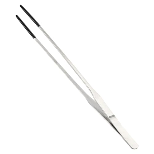 Image of 10.63 inch L Aquarium Straight Feeding Tweezer for Feeding with Black Rubber Tip
