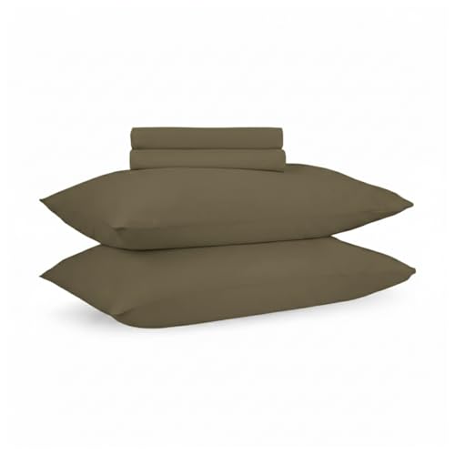 Image of 100% Cotton Queen Size Fitted Bedsheet Set (80x60 inches) with 2 Pillow Covers (18x27 inches) - Percale Weave, Soft & Breathable | (Moss Olive)
