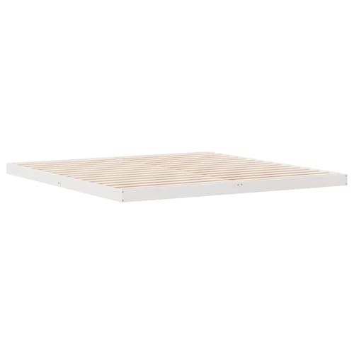 Gecheer Bodenbettrahmen Weiß 200x220 cm, Modernes Niedriges Bettgestell ohne Kopfteil Familienbett for Schlafzimmer Gästezimmer, Massives Kiefernholz