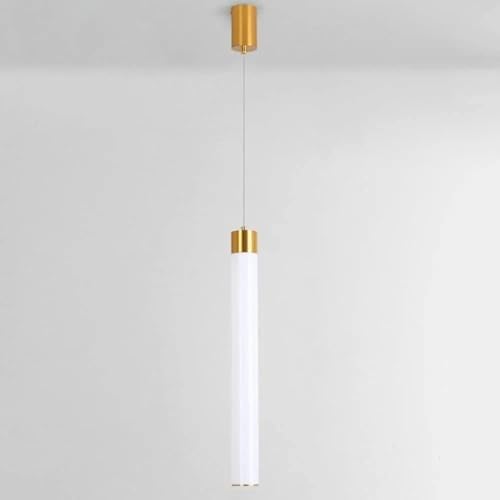 Image of Modern Hanging Light for Living Room Bedroom | Slim Cylindrical Pendant Lamp with Gold Accent | 3 Color Modes (Warm White, Natural White, Cool White) Ceiling Lights for Home Decoration