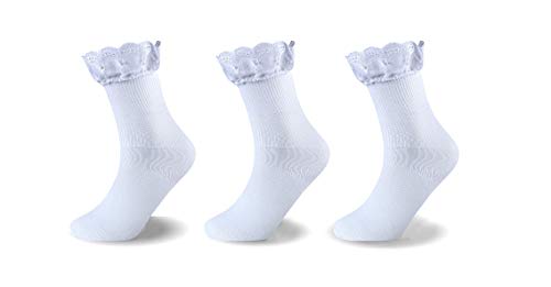 Homecrafts 3, 6, 9 o 12 pares de calcetines de escuela para niñas, con lazo, color blanco, con flecos, para uso diario, todos los tamaños Blanco blanco 23-25 Cover