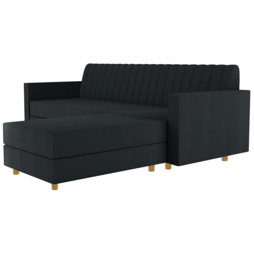 Image of Rosebell 3 + One Wooden L Shape Four Seater Sofa Set for Living Room Furniture Set| Sectional Couch & Compact Living Spaces & Office-Black-Color