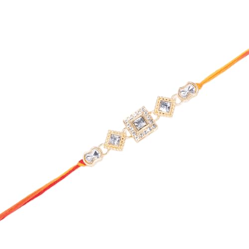 Image of Peora Om Shree Ram Swastik Rakhi for Brother Bhaiya | Crystal & Beads Studded | Red Thread | Raksha Bandhan Hamper with Roli Chawal Greeting Card