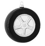 On Holiday Black Wall Tire Chrome Rim Glitter Accents Car Auto Hot Rod Racing Christmas Tree Ornament