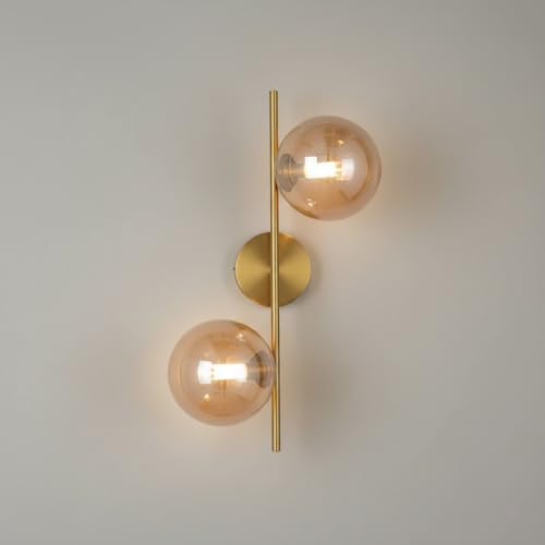 🌟 Stile Caldo e Accogliente: Doppia sfera in vetro color ambra che diffonde una luce morbida, ideale per creare ambienti rilassanti e raffinati.