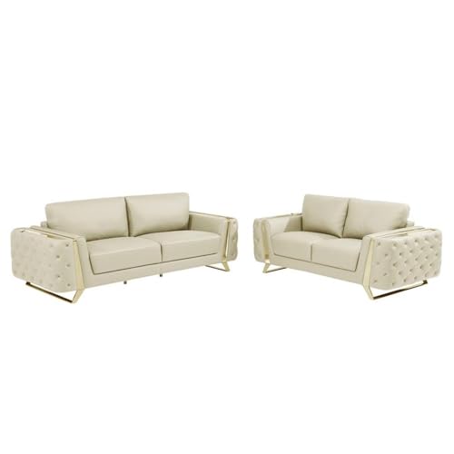 Pemberly Row Modern Genuine Italian Leather Upholstered Sofa Set