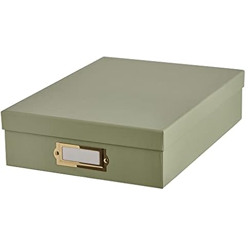 wilko A4-Sized Storage Box, Green Coloured Finish with Gold Accent, Complete with Lid and Metal Card Holder, Store Documents and Paperwork Cover
