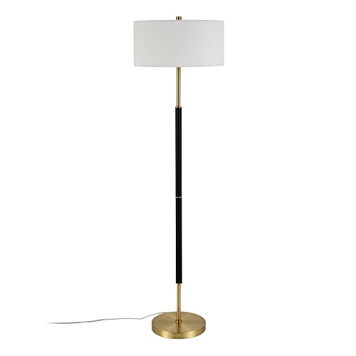 Henn&Hart FL0159 2-Light Floor Lamp With Fabric Shade In Matte Black/Brass/White thumb #6