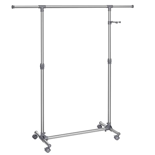 SONGMICS Portant à Vêtements, Porte-manteau, Porte-vêtements, Hauteur Réglable de 97 à 165 cm, Barre Extensible, Crochets Latéraux pour Accessoires,...