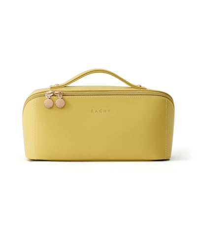 Image of EACHY Travel Makeup Bag, Large Capacity Cosmetic Bag for Women, Waterproof PU Leather, Flat Open Portable Toiletry Bag for Skincare, Brushes & Travel Essentials