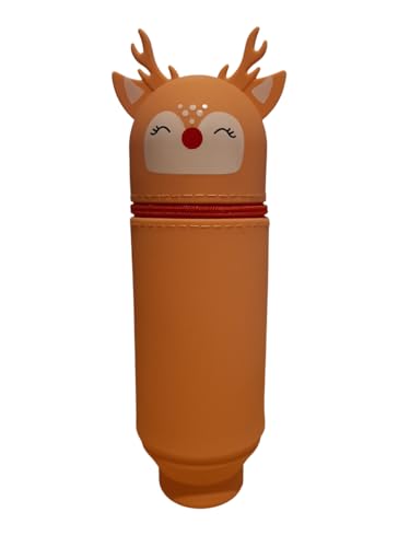 PRESTIGE & DELUXE CHRISTMAS TIME Trousse ronde de rangement en silicone renne polaire - porte-stylo de bureau avec fond extensible