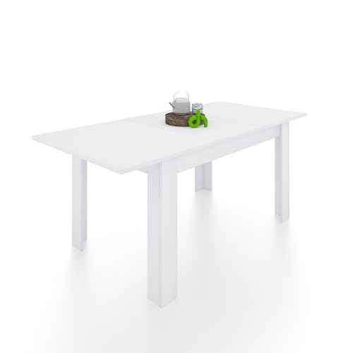 duehome | Mesa de Comedor Extensible, Mesa Rectangular, Modelo Danna, Acabado en Blanco Artik, Medidas: 123-173 cm (Largo) x 90 cm (Ancho) x 78 cm (Alto)