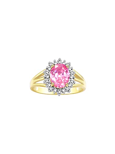 Image of Rylos Women's Yellow Gold Plated Silver Princess Diana Ring & Pendant Set. Gemstone & Diamonds, 9X7MM Birthstone. Matching Friendship Jewelry, Sizes 5-10.