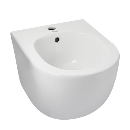 BALNEO Bidé suspendido, Inodoro con ducha colgante, Sin borde, Grifería, Bidé de pared con juego de montaje, cerámica, Rebosadero, Inodoro moderno ASOX blanco, Adecuado para inodoro suspendido BALNEO