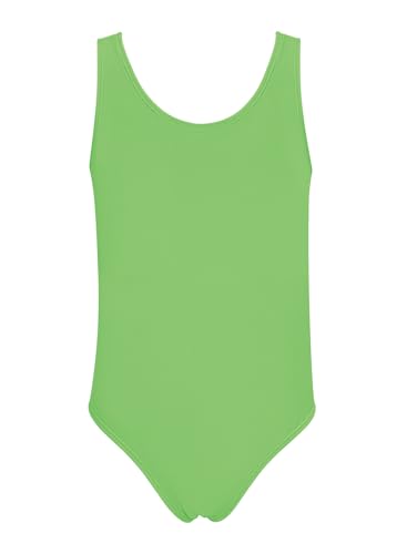 Image of SHEKINI Girls Solid Bathing Suits Kids One Piece Swimsuits U Neck Cute Swimwear