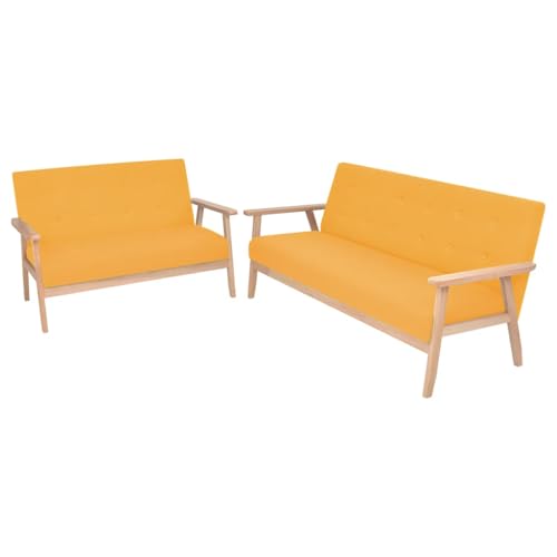 PUGYNBK Ensemble de 2 canapés scandinaves en tissu jaune avec cadre en bois massif et rembourrage