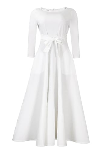 Image of Hostoyo Women Plus Size Formal A Line Maxi Dress Self Tie Waist with Pockets Elegant Round Neck Swing Long Dresses