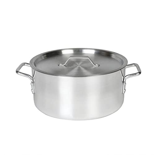 TrueCraftware-12 qt. Aluminum Brazier Pot with Cover 6mm Thickness- Heavy Weight Cookware Braiser Pan Braising Pan Perfect Roasting Baking Sauteing Searing and Pan Frying Mirror-Finished