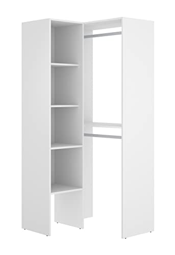 PEGANE Armoire Dressing d'angle en Panneaux de Particules mélaminés Coloris Blanc - Longueur 79.5 x Profondeur 88.5 x Hauteur 185 cm
