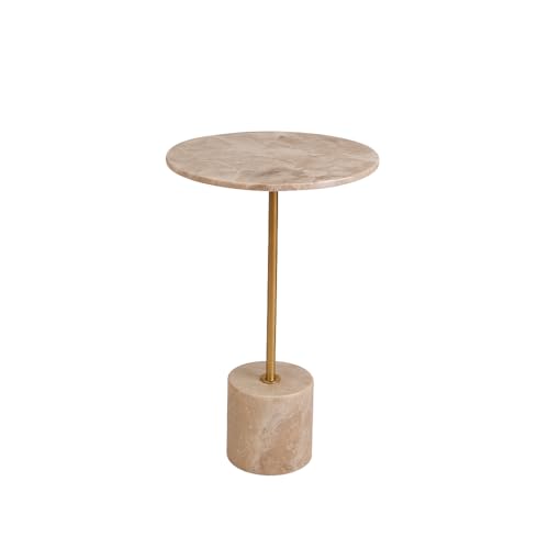 Image of Little eXtra Iron Savar Marble Side Table with Pillar Base, Sofa Side Table for Living Room, Corner Table for Bedroom, Bedside Table 35.5 x 35.5 x 65.50 cm (Beige)