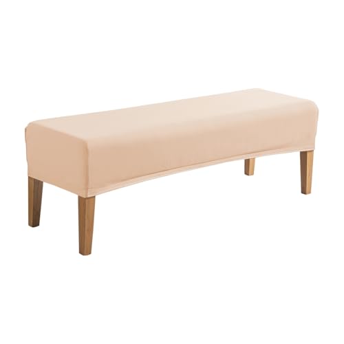 Image of HOKIPO 'SereneSolids' 140 GSM Dining Bench Cover Stretchable Slipcover, Beige (AR-6245-BGE)