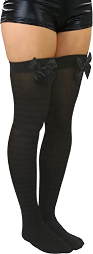 Image of ToBeInStyle Women's Vibrant Horizontal Wide Striped Thigh High Stockings