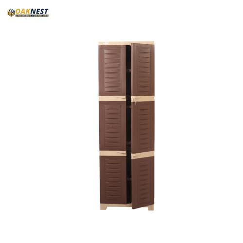 Image of Oaknest Supreme Fusion-03 Plastic Storage Cabinet | Compact & Multipurpose Storage Solution | Waterproof, Durable & Lightweight | Ideal for Home, Office & Garage | Brown and Dark Beige