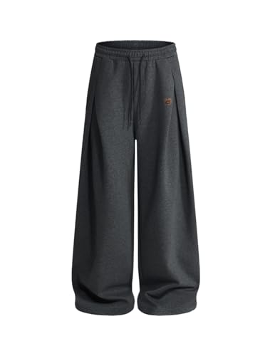 Aelfric Eden Pleated Baggy Sweatpants Women Men Casual Wide Leg Pants Y2K Unisex Elastic Waist Lounge Trouser Dark Grey