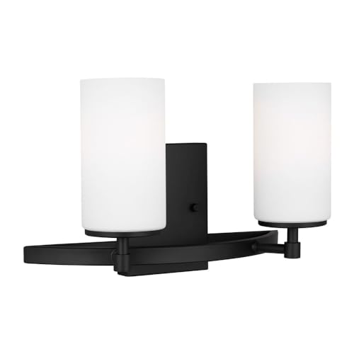 Image of Generation Lighting 2-Light Alturas Contemporary Bath Fixture Wall Lamp Midnight Black 4424602-112 | Bathroom Light Fixture for Home Decor | Wall Sconce Vanity Light Fixture and Bathroom Accessory