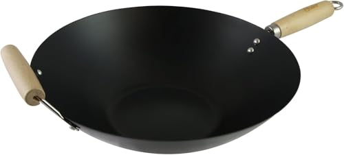 Wok de acero al carbono 13.7 pulgadas con mango de madera miniatura 1