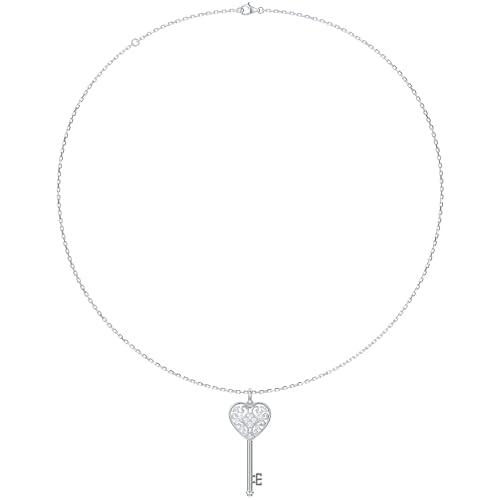 THELANDA Genuine Moissanite Sterling Silver Classic Filigree Key Pendant Necklace, Adjustable 18-20 Inch Chain with Lobster Clasp, Elegant Fine Jewelry Gift for Women4