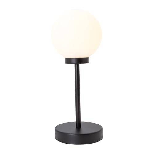 Happy Homewares Modern and Chic Opal White Glass Globe Table Light with Matte Black Metal Tall Stem | 1 x 7w E14 | 32cm x 13cm